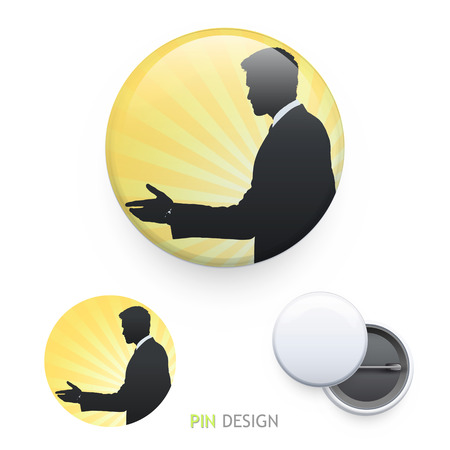 Businessman making a deal printed on pin. Vector design. のイラスト素材