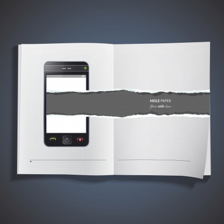 Realistic Phone printed on book. Vector design. のイラスト素材
