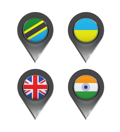 Flags inside pointers over white background. Vector design.のイラスト素材