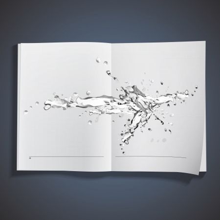 Transparent water splash printed on book. Vector design のイラスト素材