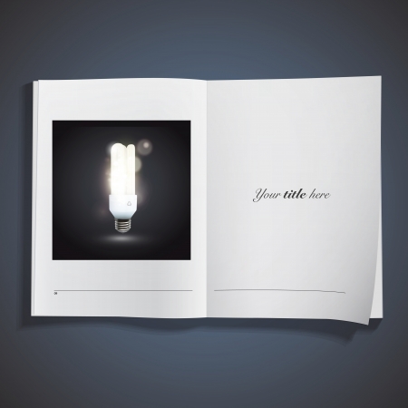 Realistic lightbulb printed over white book. Vector design.のイラスト素材