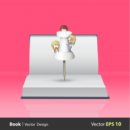 Kids around pushpin on empty book  Vector design のイラスト素材