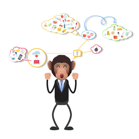 Happy business monkey over isolated background. Vector design. のイラスト素材
