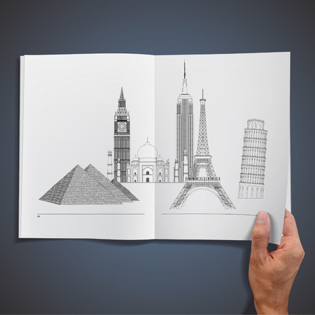 Several monuments printed on book. Vector designのイラスト素材