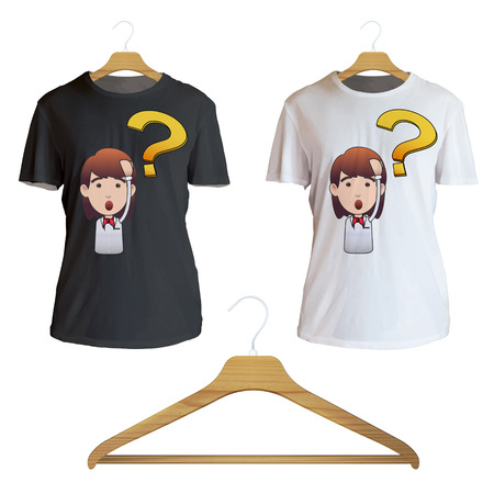Surprised redhead girl holding printed on shirt. Vector design.のイラスト素材