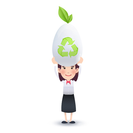 Businesswoman holding an eco egg over white のイラスト素材