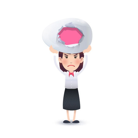 Angry businesswoman holding an egg over white のイラスト素材