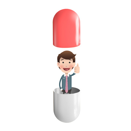 Businessman inside a pill over white のイラスト素材