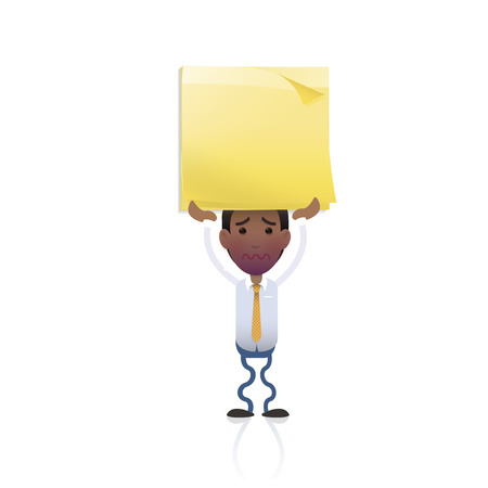 Businessman holding a post it over white のイラスト素材