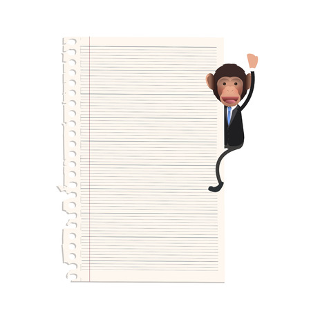 Business monkey holding a note paper over white. Vector designのイラスト素材