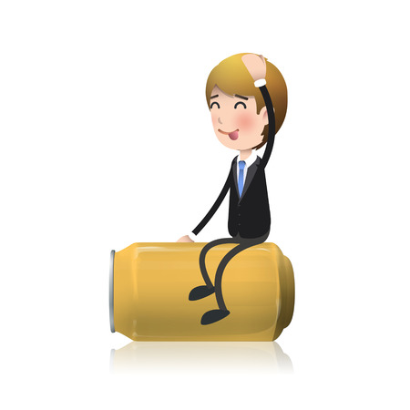 Man sit on yellow can over white のイラスト素材