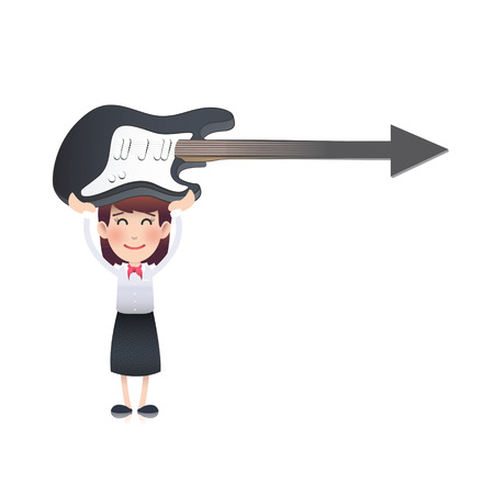 Businesswoman holding a guitar over white のイラスト素材