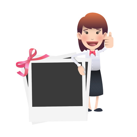 Business woman with photography over white. Vector design. のイラスト素材