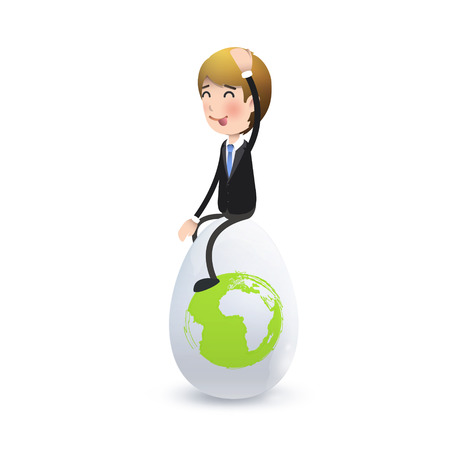 Businessman on ecologic egg over white background. Vector design. のイラスト素材
