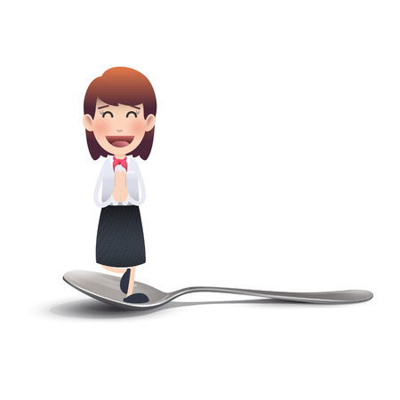 Businesswoman on realistic spoon over white background. Vector design. のイラスト素材