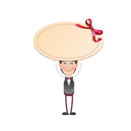 Businessman with Invitation card over white backgroundのイラスト素材
