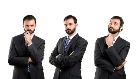 business man thinking over white background の写真素材