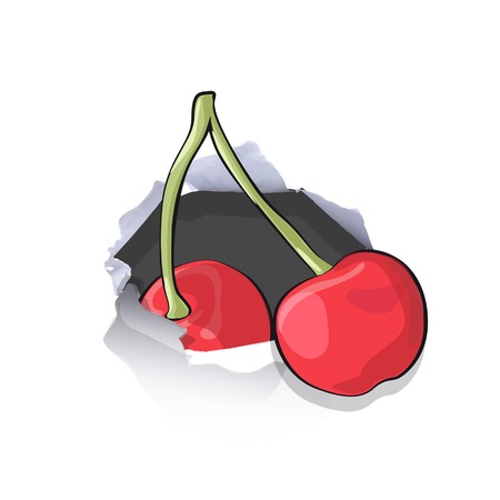 Cherry inside hole paper over white backgroundのイラスト素材