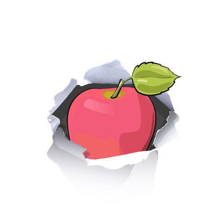 Apple inside hole paper over white backgroundのイラスト素材