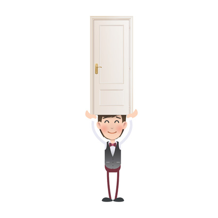 Businessman with door over white backgroundのイラスト素材