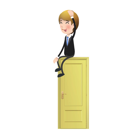 Businessman with door over white backgroundのイラスト素材