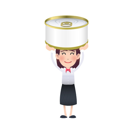 Business woman with can of tuna over white backgroundのイラスト素材