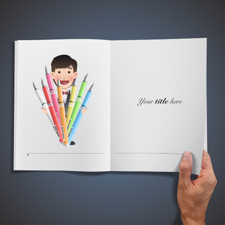 Businessman with pen printed on book over blue backgroundのイラスト素材