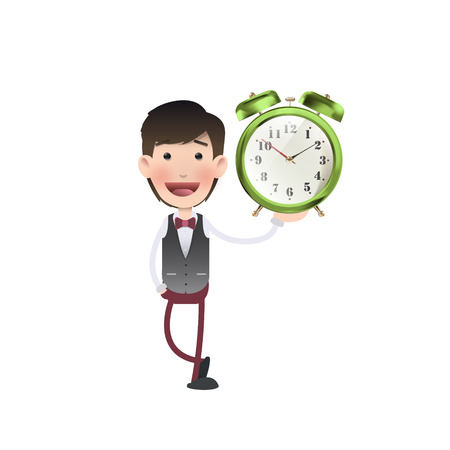 Businessman with vintage clock over white backgroundのイラスト素材