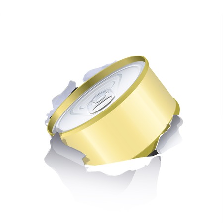 Can of tuna inside hole paper over white backgroundのイラスト素材