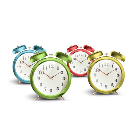 Set of colorful vintage table clocks over isolated white backgroundのイラスト素材