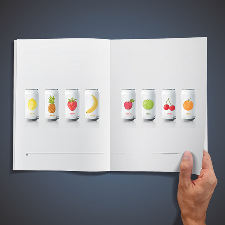 Grey tin of fruit juice printed on book のイラスト素材