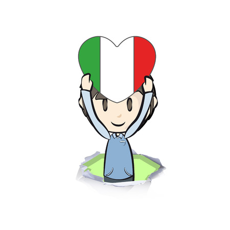 Kid holding a heart flag, Vector design のイラスト素材