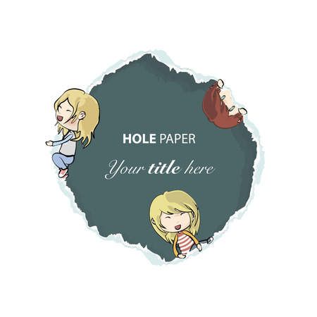 kids with torn piece over white backgroundのイラスト素材