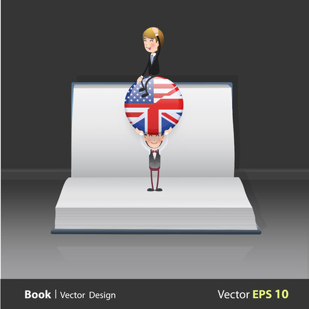 Business people with national button on open bookのイラスト素材