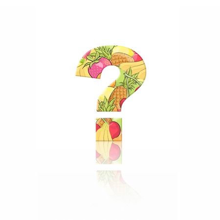 Question mark with fruit effect over white background