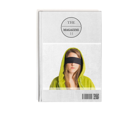 Young girl with eyes covered printed on bookの写真素材