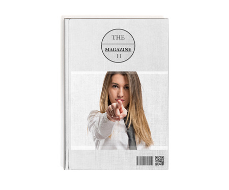 Businesswoman pointing printed on bookの写真素材