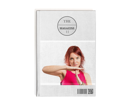 Beautiful young girl making time out gesture printed on bookの写真素材
