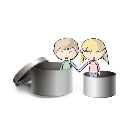 Kids around box. Vector designのイラスト素材