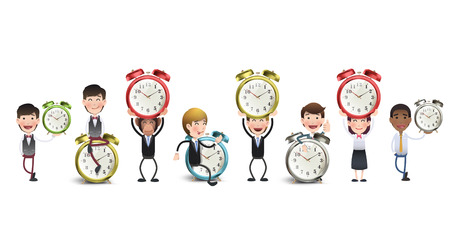 Business people with clocks over white backgroundのイラスト素材