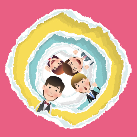 Business people inside hole paperのイラスト素材