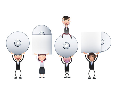 Business people with CDs over whiteのイラスト素材