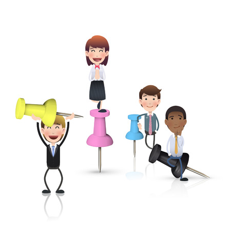 Business people with pushpin over whiteのイラスト素材