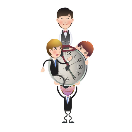Business people with clocks over white backgroundのイラスト素材