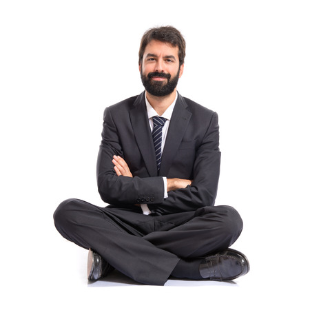 Happy businessman over white backgroundの写真素材