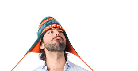 Man with hat over white background