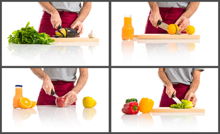 Chef cutting an aubergineの写真素材