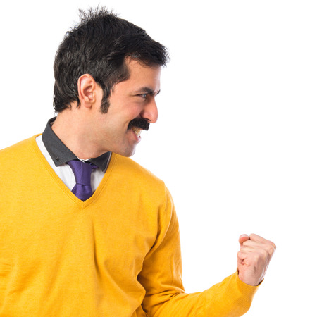 Lucky man over white backgroundの写真素材