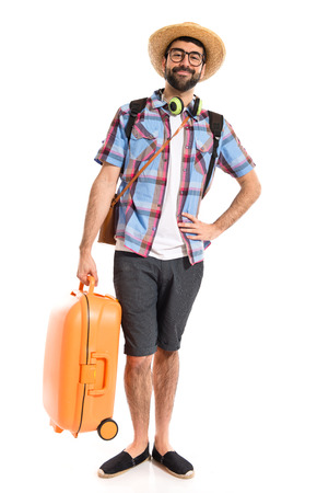 Tourist over white backgroundの写真素材