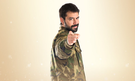 Soldier pointing to the frontの写真素材